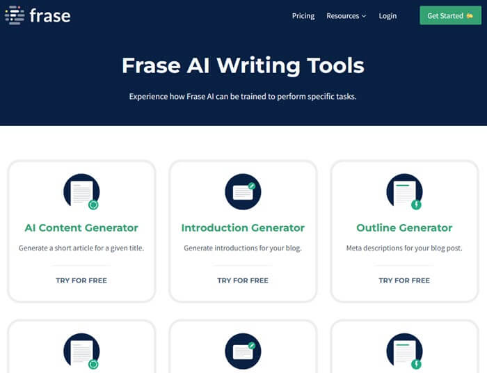 Screenshot of Frase's tools